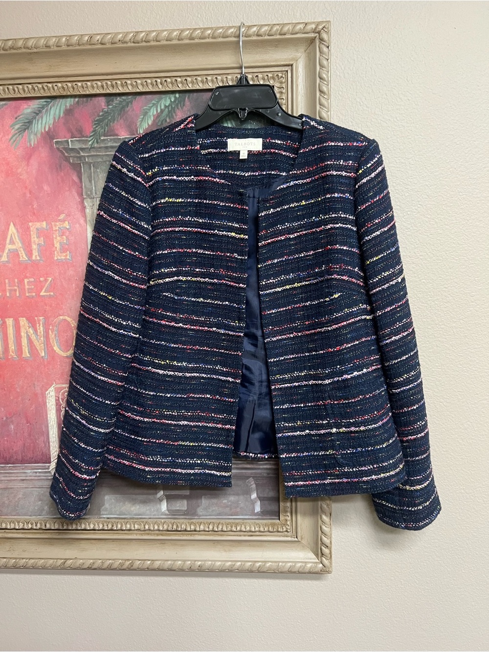 Talbots Navy Multicolor Striped Tweed Jacket
